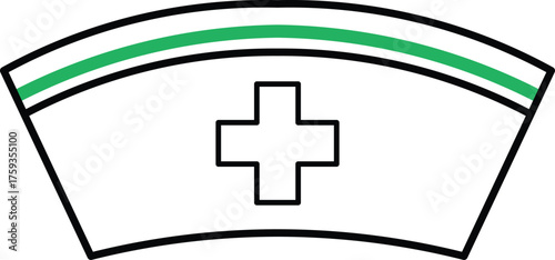 White nurse cap with green stripe and red cross symbol medical healthcare hospital