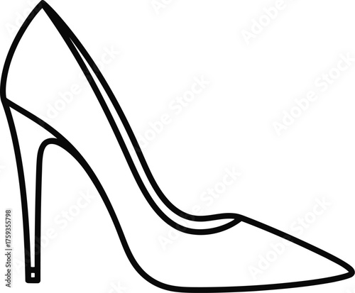 Elegant high heel shoe line drawing isolated on transparent background, showcasing the classic design and sophistication of womens footwear