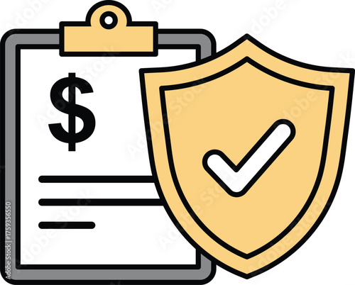 Clipboard with dollar sign and shield icon checkmark protection vector