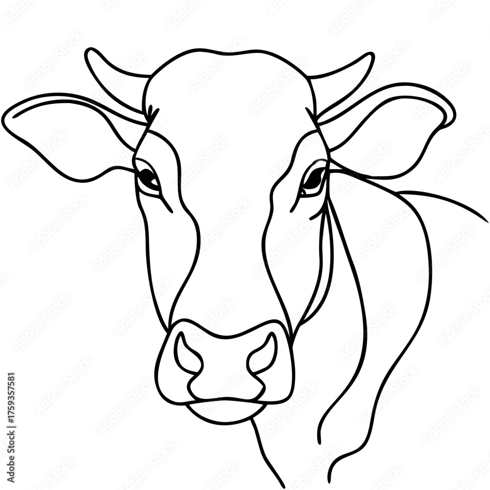 Fototapeta premium Line Art Illustration of a Dairy Cow Head for Agricultural Blogs, Dairy Farming Websites, Educational Materials, Animal Welfare Awareness, and Branding Projects