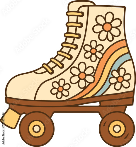 Retro Roller Skates Clipart illustration, summer retro Roller clipart, Vintage summer groovy Sublimation, Cute Hippie Graphic


