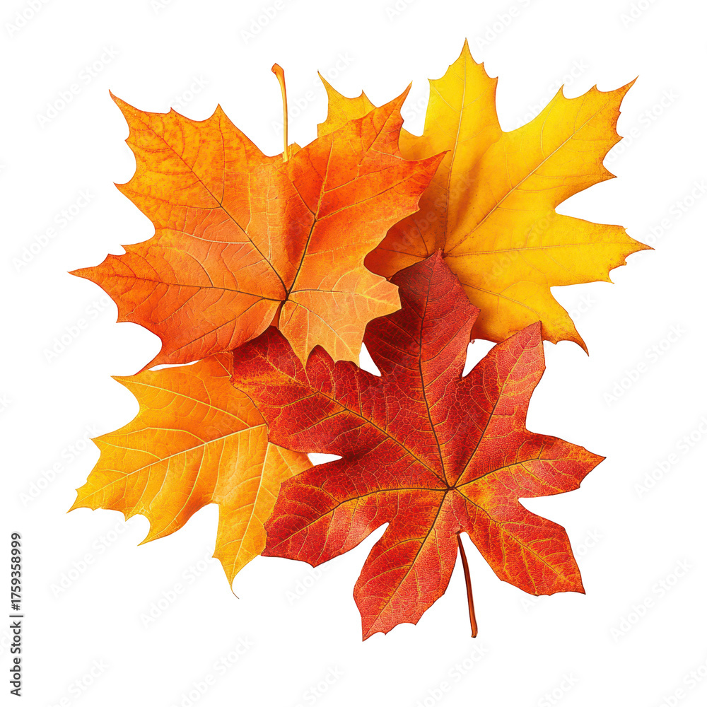 Obraz premium Autumn's Embrace: A vibrant display of fall foliage, showcasing the rich tapestry of nature's seasonal transformation, leaves with fiery hues of red, orange, and yellow.