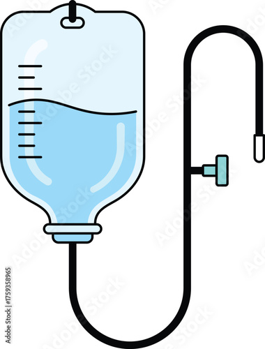 Medical IV drip bag with blue liquid and tubing healthcare icon IV drip bag