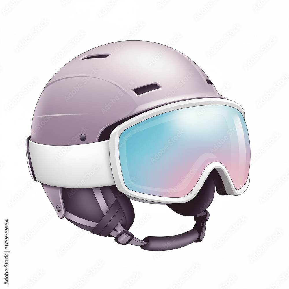 Fototapeta premium Ski helmet with goggles, highlighting protective gear for winter sports and outdoor activities 