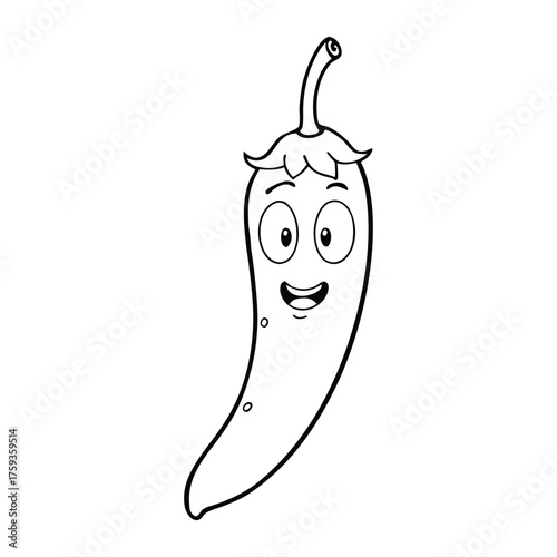 A bold red hot chili pepper design ready to color, showing its curved shape, pointed tip, and stem. Perfect for adding fiery shades and learning about spicy vegetables.
