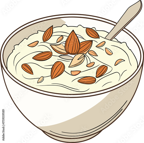 Delicious bowl of oatmeal with almonds vector