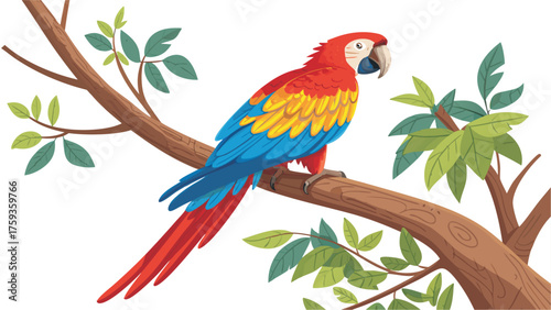 Colorful Macaw Parrot Vector Illustration on White Background