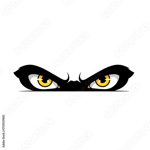 Intense yellow eyes peek menacingly, perfect for branding, gaming, or creating a dramatic visual statement with a bold and captivating design element
