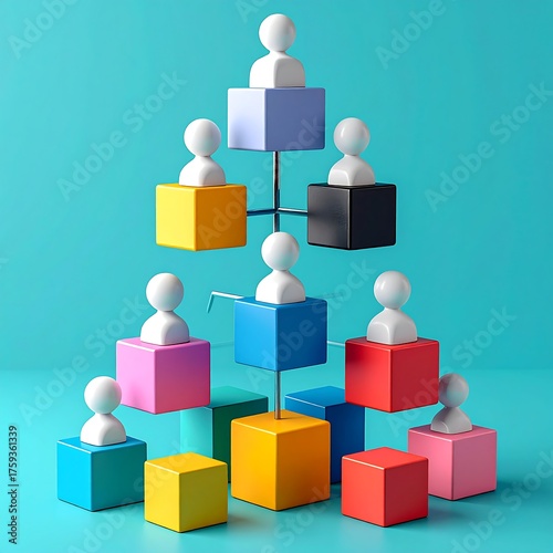 Colorful pyramid structure with human figures representing hierarchy