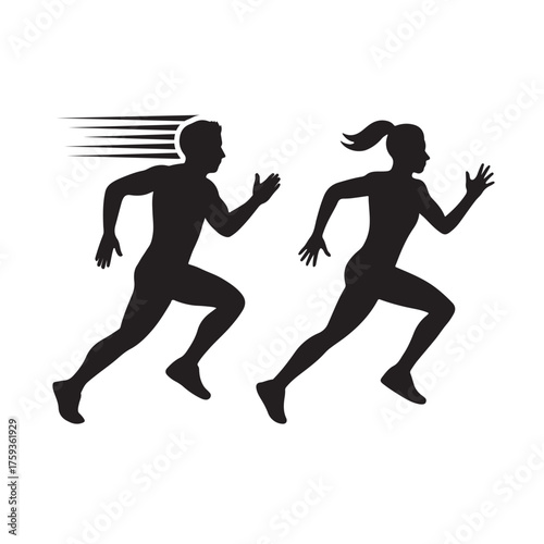 Dynamic black silhouette of an athlete in motion representing athletic training and fitness presented as a simple flat vector graphic on a clean white background for versatile design applications