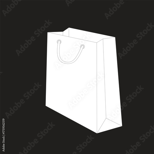 White paper bag, with black cloth handle design, template
