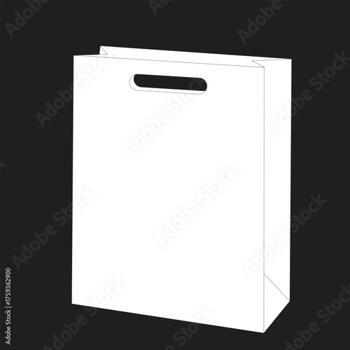 White paper bag, with black cloth handle design, template