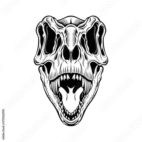 Detailed Engraving Style T-Rex Skull Roaring