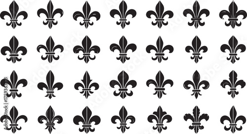 Grid of Twenty- Four Black Fleur-de-lis Symbols on White