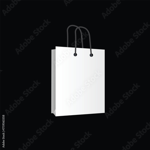 White paper bag, with black cloth handle design, template