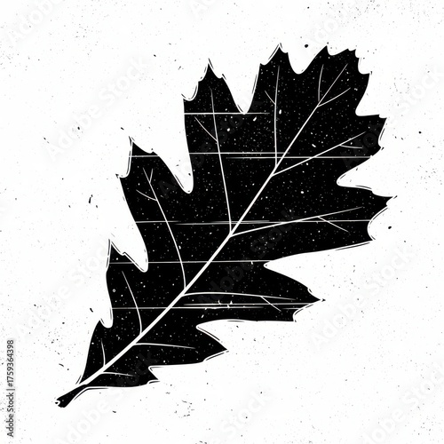 Distressed graphic of a single oak leaf on a textured background