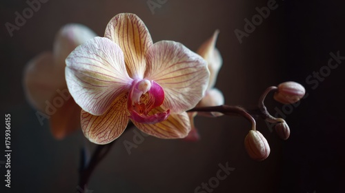 Beautiful Phalaenopsis Orchid flower on a dark background. Close-up.
