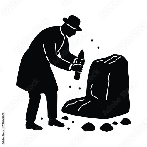 Archaeologist Dusting Gobekli Tepe Carvings Illustration