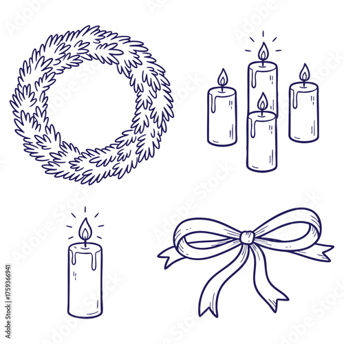 Christian Advent Wreath & Candles Tradition Icon Set