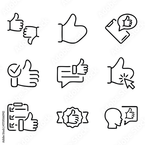 Collection of thumbs up and thumbs down icons for feedback and approval