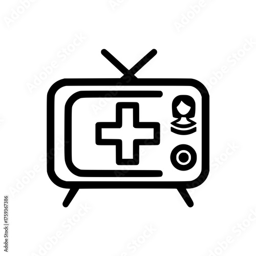 Classic television set featuring a medical plus symbol as a vintage healthcare illustration