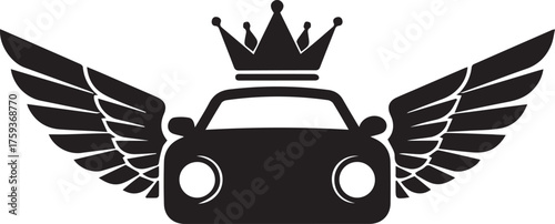 Black Car with Wings and Crown Silhouette automobile