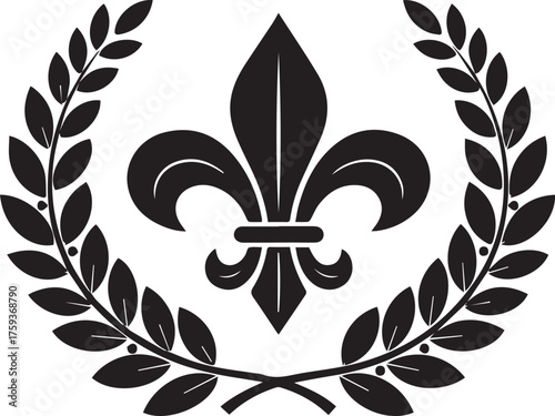 Black Fleur de Lis Laurel Wreath Emblem symbol heraldry