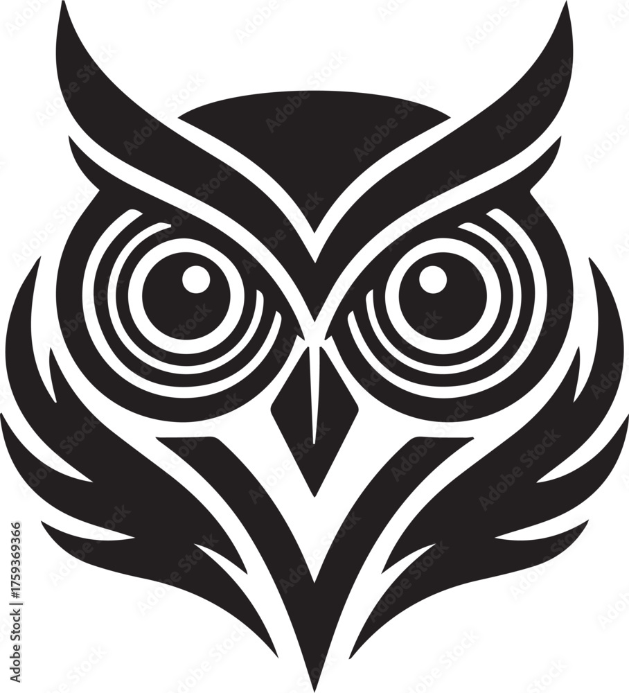 Obraz premium Stylized Black Owl Head Emblem logo symbol