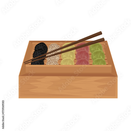 Vector Illustration Logo Clipart Gyeongdan Korean Rice Cake Balls on a Wooden Box