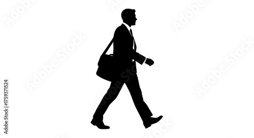 Silhouette of a businessman in a suit walking with a satchel over his shoulder