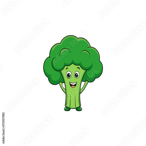 Happy cartoon broccoli character with big green florets