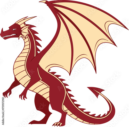 Majestic red dragon creature with large wings detailed fantasy art isolated on transparent background
