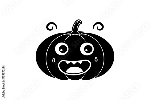 Scared cartoon pumpkin with big eyes and drooling mouth