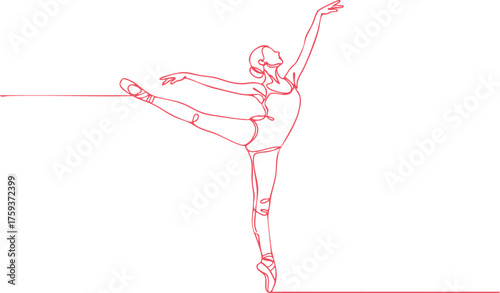 Ballet Dancer Graceful Pose Continuous Line Art Vector Illustration Red Color on Transparent Backdrop Minimalist Aesthetic Style One-Line Drawing Modern Design