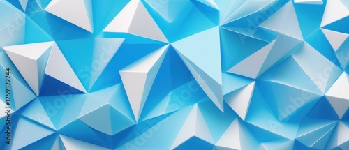 Abstract 3D Low Poly Background. Geometric Blue and White Polygonal Surface for Technology and Data.