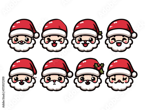 Cute Santa Claus Character Icon Set – Chibi Christmas Vector Pack