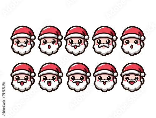 Cute Santa Claus Character Icon Set – Chibi Christmas Vector Pack