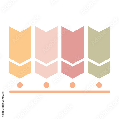Stylish chevron arrow timeline for business strategy and process flow visuals. Features modern geometric shapes and pastel color scheme. Perfect for presentations and reports.