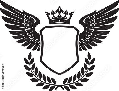 Black heraldic shield with wings and crown heraldry
