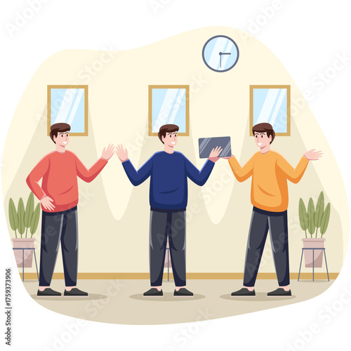 Three Male Colleagues Communicate and Share Ideas in an Office Environment to Solve a Problem