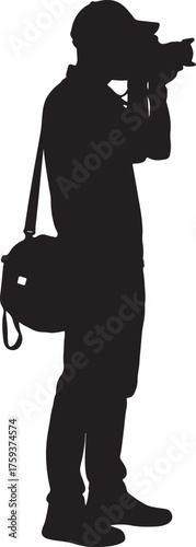 Silhouette of a Photographer with Camera and Shoulder Bag traced whisk also transparent background