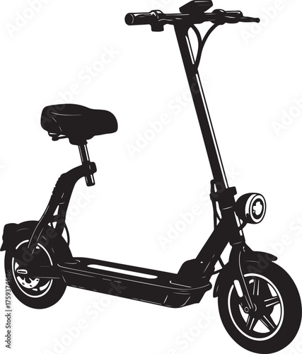 Black Silhouette of an Electric Scooter with Seat and Headlight traced whisk also transparent background