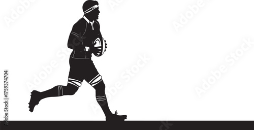 Silhouette of a Rugby Player Running with Ball on White Background sport athlete also transparent background