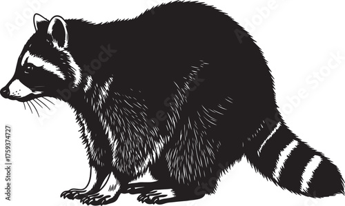 Silhouette of a Raccoon with Striped Tail on White Background animal wildlife also transparent background