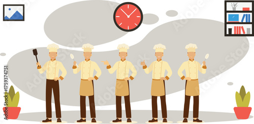 A team of enthusiastic chefs ready to cook and serve in a lively kitchen setting, eager and focused under a ticking clock, showcasing passion, teamwork, and culinary precision.