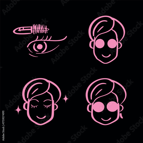 Beauty Skincare Routine Icons Facial Masks, Eye Care, Makeup Application Vector Elements