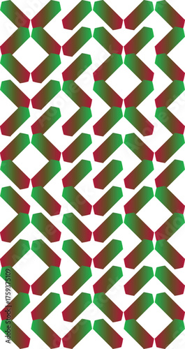 Abstract geometric pattern background with a repeating design featuring angled shapes in green and red gradients