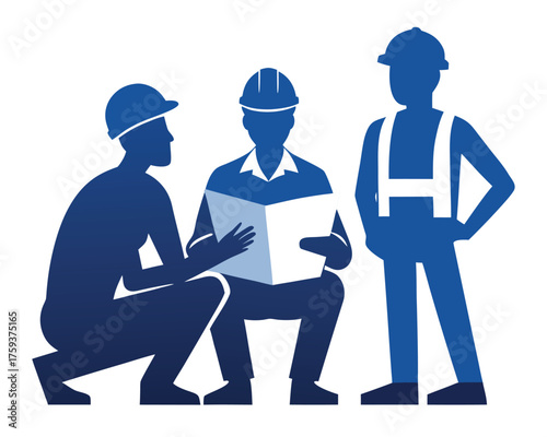 Construction team discussing a project plan silhouette