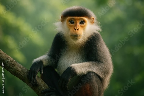Red-Shanked Douc Langur in Vietnamese Jungle. Rare Vietnamese Monkey. AI Generative.