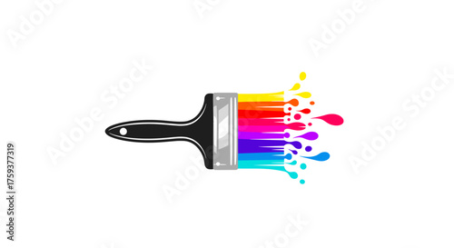 A paintbrush splashes vibrant colors across a white background.